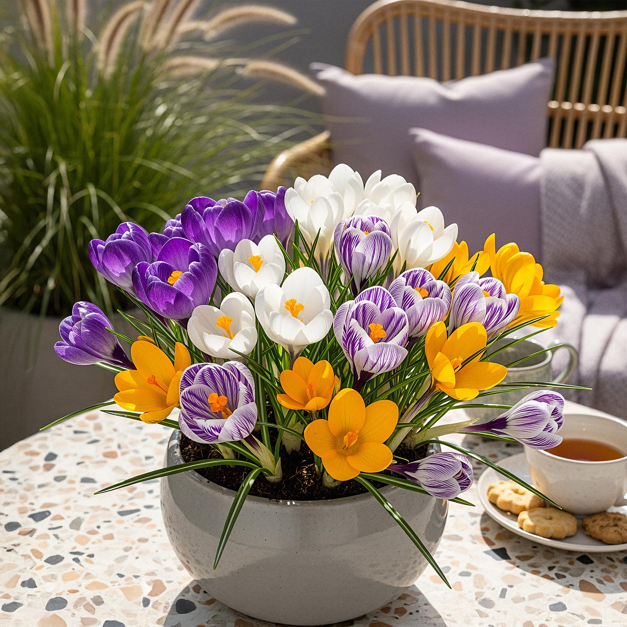 GreenboutiQ - Blumenzwiebeln - Crocus Large Flowering mix - Bulbs Hardy Perennial - Verschiedene Farben - 30 Stück - Zwiebelgröße 7/8 - XXL Pack