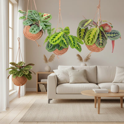 Kokodama Maranta Mix - 3er Set - 15cm Ø - Hängende Blattkunst