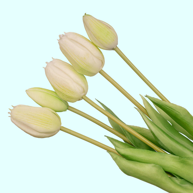 Künstliche Tulpen Weiß/Grün, 42cm, 5 Stück 'Real Touch'