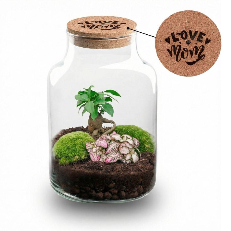 LOVE MOM Terrarium mit Licht - Muttertagsgeschenk DIY Flaschengarten