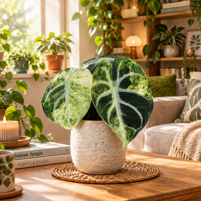 Alocasia Ninja Variegata – Seltene Zimmerpflanze mit schwarzen Blättern