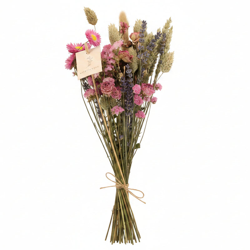 6x Feldstrauß Rosa - Getrocknete Blumen, 60 cm