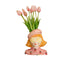 Keramikvase Erdbeer-Mädchen mit 10 pinken Real-Touch Tulpen Bild 1