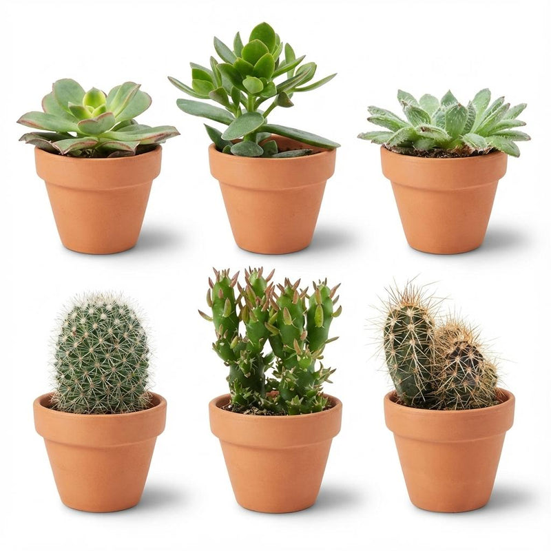 Mini Kakteen & Sukkulenten Mix: 6 Stück im Terrakottatopf (Ø 8,1 cm)