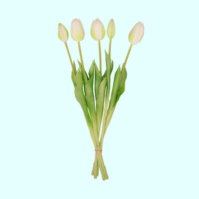 Künstliche Tulpen Weiß/Grün, 42cm, 5 Stück 'Real Touch'
