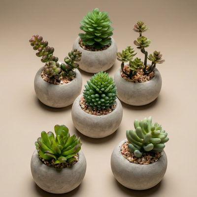 Kunst Mini-Sukkulenten Set (6 Stk.) im Zementtopf Ø 6,5 cm
