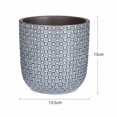 Pot Relief Blauw D13,5 – Eleganter Blumentopf mit geometrischem Muster
