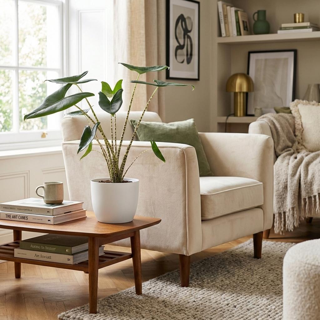 Green boutiQ - Zimmerpflanze - Elefantenohr - Alocasia Zebrina - Grün - Pflegeleicht - 1 Pflanze - Topf 21 cm - Höhe 70 - 75 cm