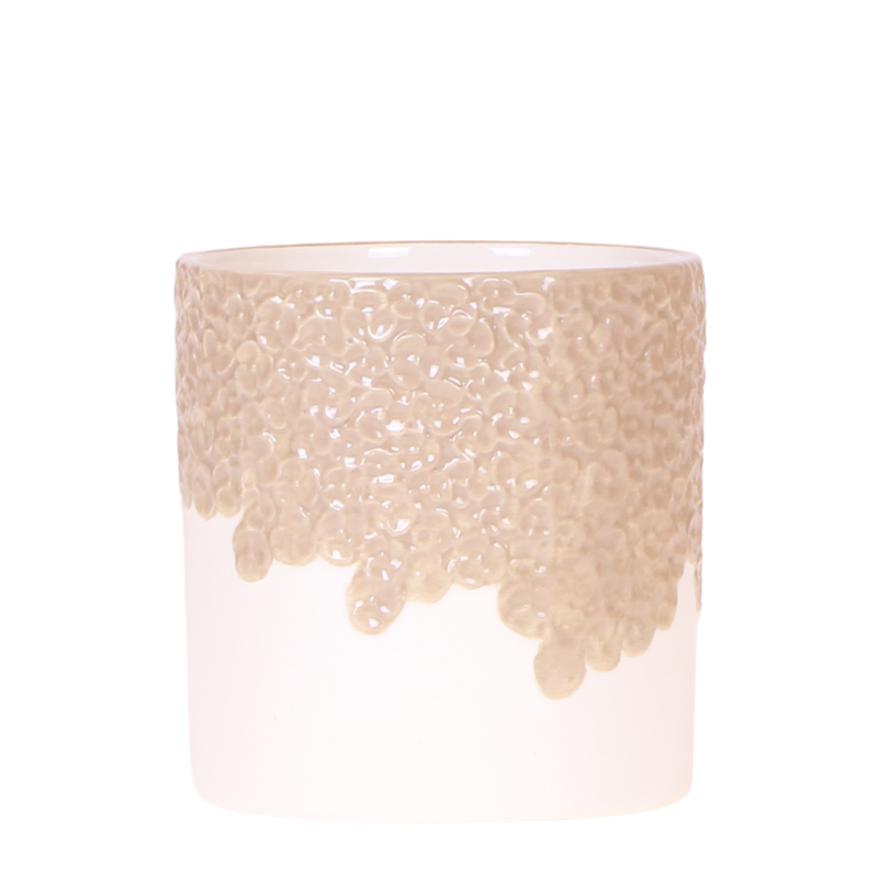 Kolibri Bloom Decorative Pot - Sand - Ø9cm | Stylish Flower Pot with Blossom Pattern