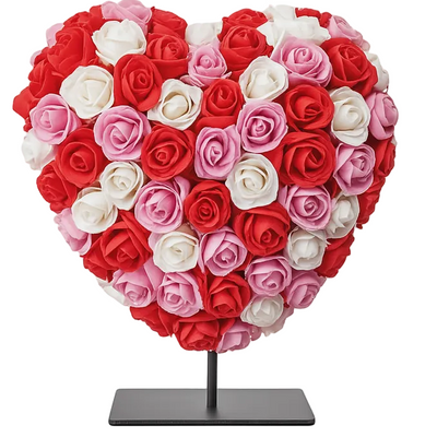 Herz Deluxe Dekoration mit Ständer, 15 cm, Rot/Rosa/Weiß Schaum