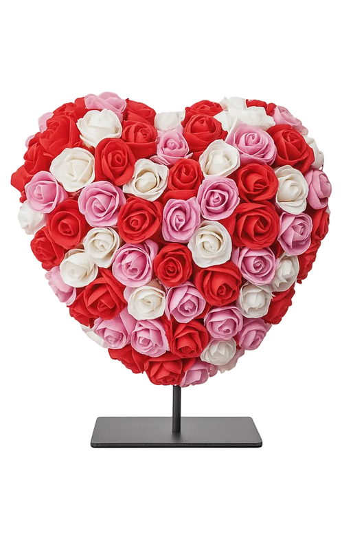 Herz Deluxe Dekoration mit Ständer, 15 cm, Rot/Rosa/Weiß Schaum