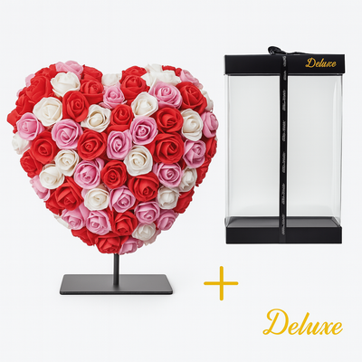 Herz Deluxe Dekoration mit Ständer, 15 cm, Rot/Rosa/Weiß Schaum