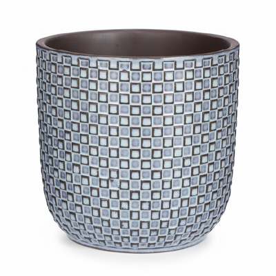 Pot Relief Blauw D13,5 – Eleganter Blumentopf mit geometrischem Muster