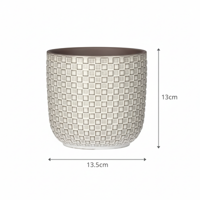 Relief-Topf weiß D13,5 cm mit geometrischem Muster