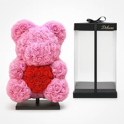 Dunkelroter Deko-Bär mit Herz, 40 cm, luxuriöse Geschenkverpackung