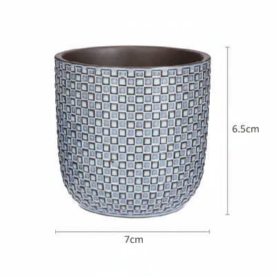 Mini Pot Embossed Blue D7 – Charming Decor for Your Plants
