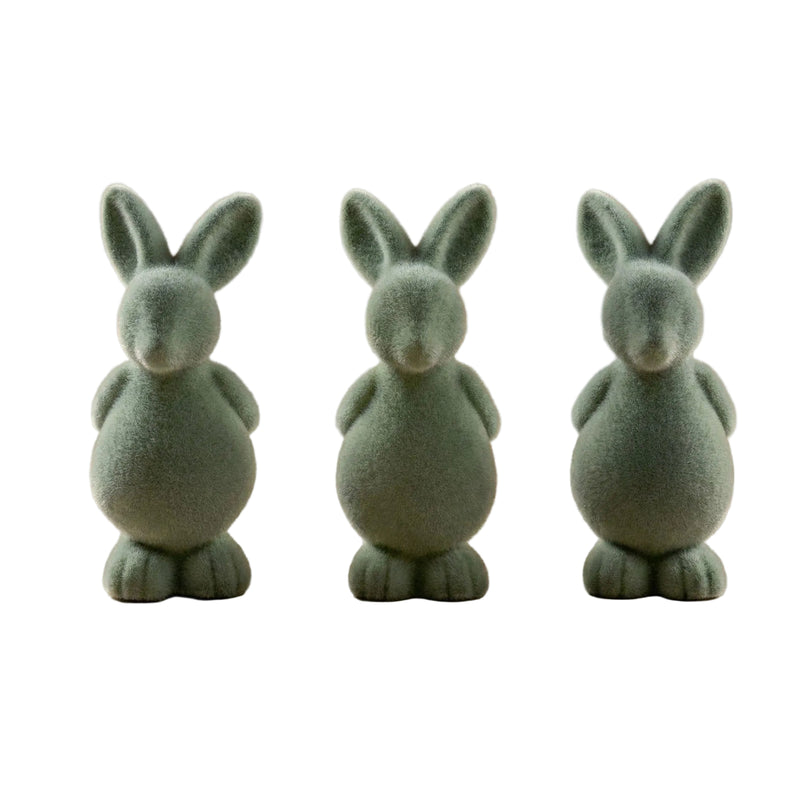 3x Osterhase Deko aus Samt – Grüner Frühling, 12,5 cm