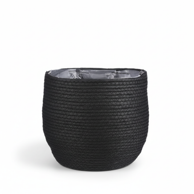 Basket Jorck black D26: Elegant plant basket made of natural fibers