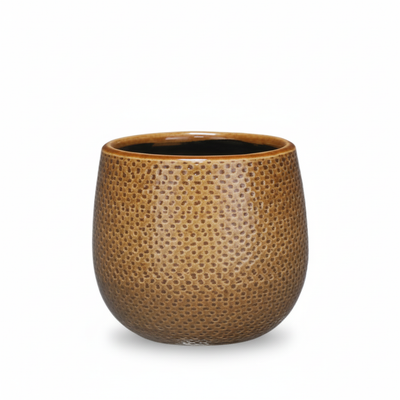 Pot Gabriel round ochre D14 - Ceramic pot for plants