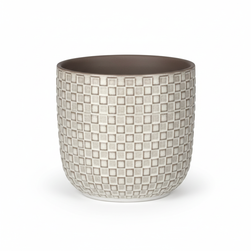 Relief-Topf weiß D13,5 cm mit geometrischem Muster