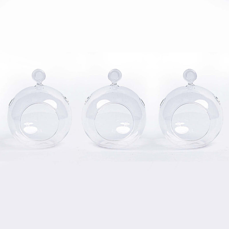 Glas-Dekokugeln 3er Set - Transparent m. Haken D10,5 H8 cm