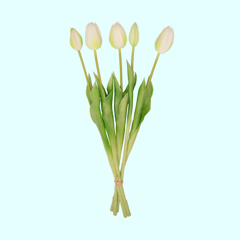 Künstliche Tulpen Weiß/Grün - 10 Stk. 'Real Touch' - 42 cm