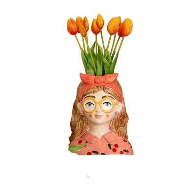 Vase Jessie mit Schleife & 10x Orange Touch-Tulpen