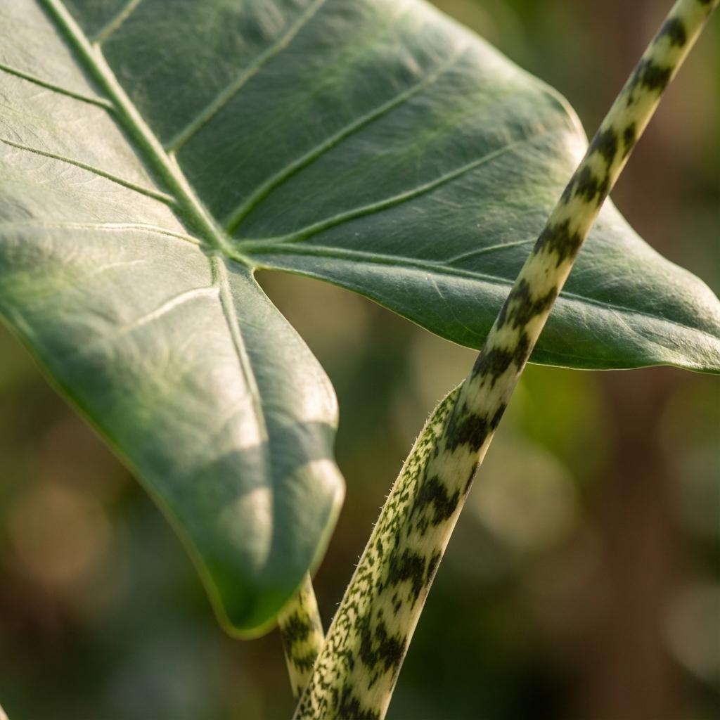 Green boutiQ - Zimmerpflanze - Elefantenohr - Alocasia Zebrina - Grün - Pflegeleicht - 1 Pflanze - Topf 21 cm - Höhe 70 - 75 cm