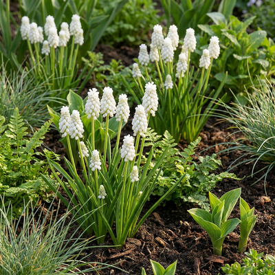 50x Muscari White Magic - Weiße Traubenhyazinthen Zwiebeln, Größe 6/7