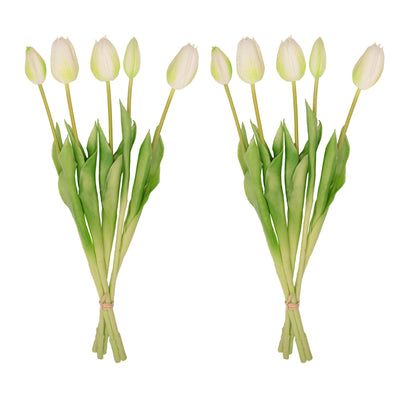 Künstliche Tulpen Weiß/Grün - 10 Stk. 'Real Touch' - 42 cm