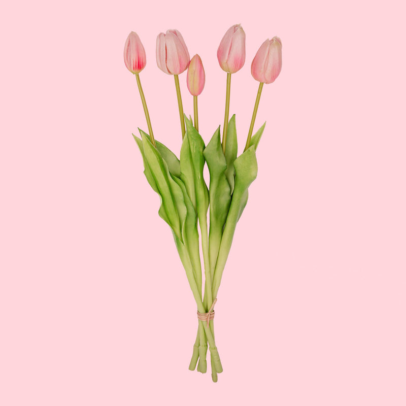 Tulpen boeket Pink - 5 stuks - 'Real Touch' Kunst tulpen - 42 cm (roze)