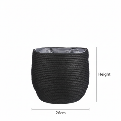 Basket Jorck black D26: Elegant plant basket made of natural fibers