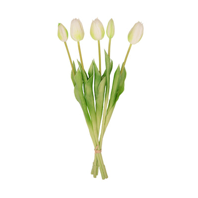 Künstliche Tulpen Weiß/Grün, 42cm, 5 Stück 'Real Touch'