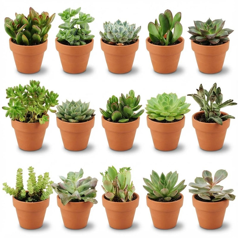 15 Mini Sukkulenten Mix im Terrakotta-Topf (Ø 8,1 cm, 5-10 cm)
