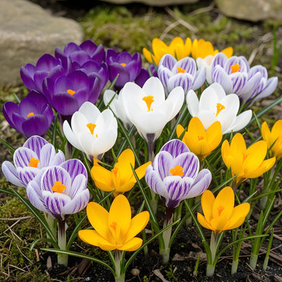 GreenboutiQ - Blumenzwiebeln - Crocus Large Flowering mix - Bulbs Hardy Perennial - Verschiedene Farben - 30 Stück - Zwiebelgröße 7/8 - XXL Pack