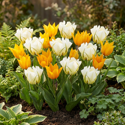 60x Tulipa Sunbath - Frühlingsblüte in Gelb & Weiß, Zwiebelgröße 11/12