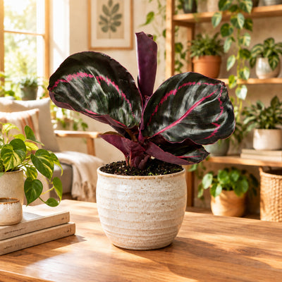 Calathea Dottie®: Tropische Schönheit mit rosa-lila Zeichnung, Ø6cm