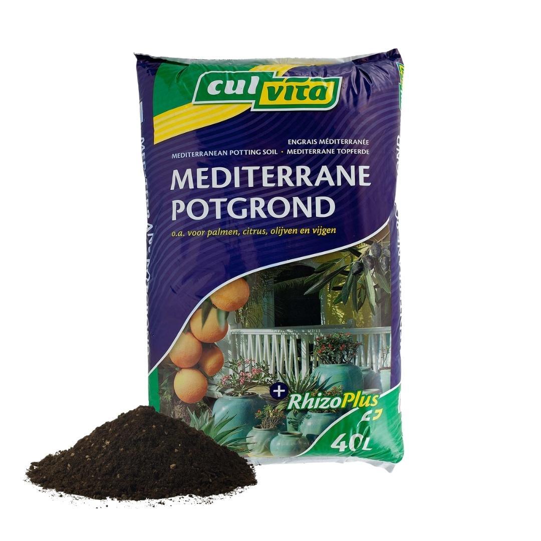Culvita - Mediterrane Blumenerde 40 Liter inklusive RhizoPlus - Blumenerde für mediterrane Pflanzen u.a. geeignet für Olivenbäume, Zitruspflanzen und Palmen