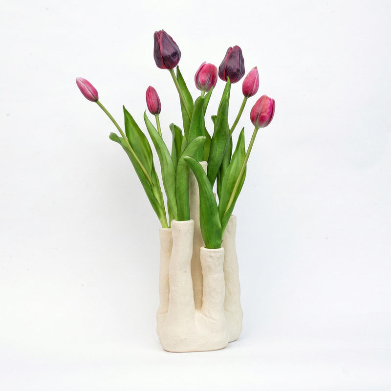 Artificial Tulips with Multiple Bloom Vase – Elegant Decorative Set